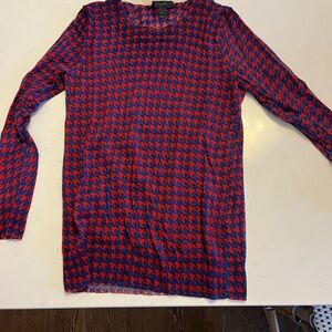 J. Crew Red and Blue Houndstooth merino sweater
